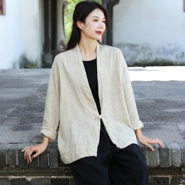 Chinese Style Cotton Linen Jacket Women Vintage Loose Casual Coat - Image 2