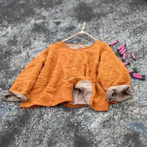 Women Loose Linen Vintage Jacket Ladies Spring Autumn Coat Female Flax Tops - Image 3