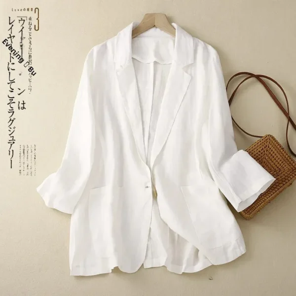 Casual Cotton Linen Short Jacket For Women Spring Outerwear - Image 3