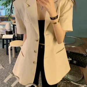 Korean Slim Fit Cotton Linen Summer Jacket For Women Outfit